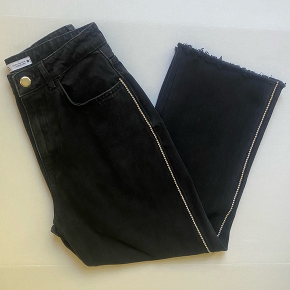 ZARA Side Rhinestone Embellished Black Jeans Frayed Hem Size 8 US - Picture 12 of 16